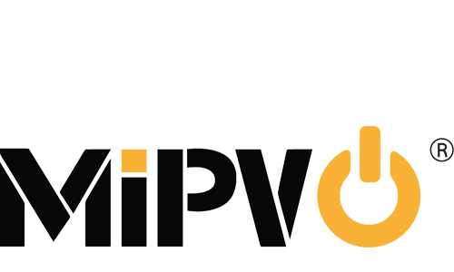 MiPV logo with black text and an orange power symbol.