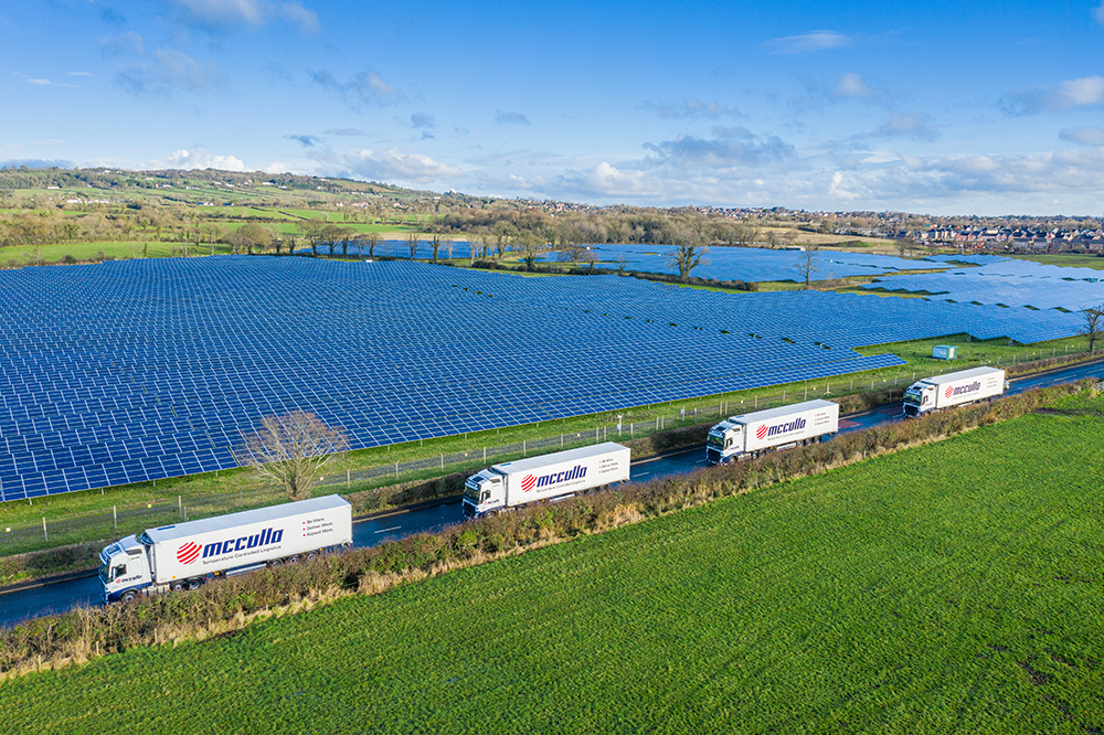 A fleet of McCulla Ireland trailers with Genie Insights solar panels on the roof