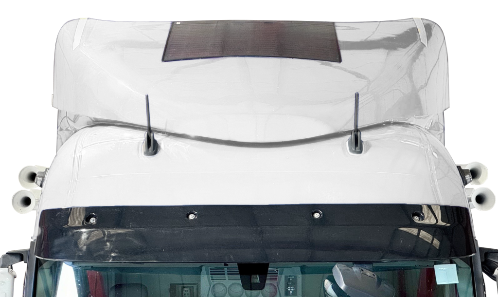 Genie Insights 24-volt battery trickle charge solar panel on truck roof deflector