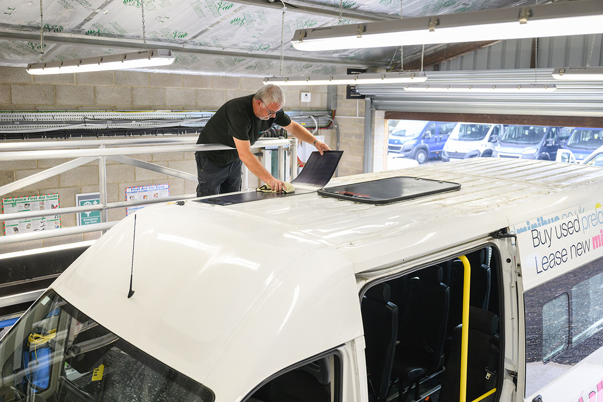 RS Connect engineer installing Genie Insights solar panel to Jurni Leasing minibus