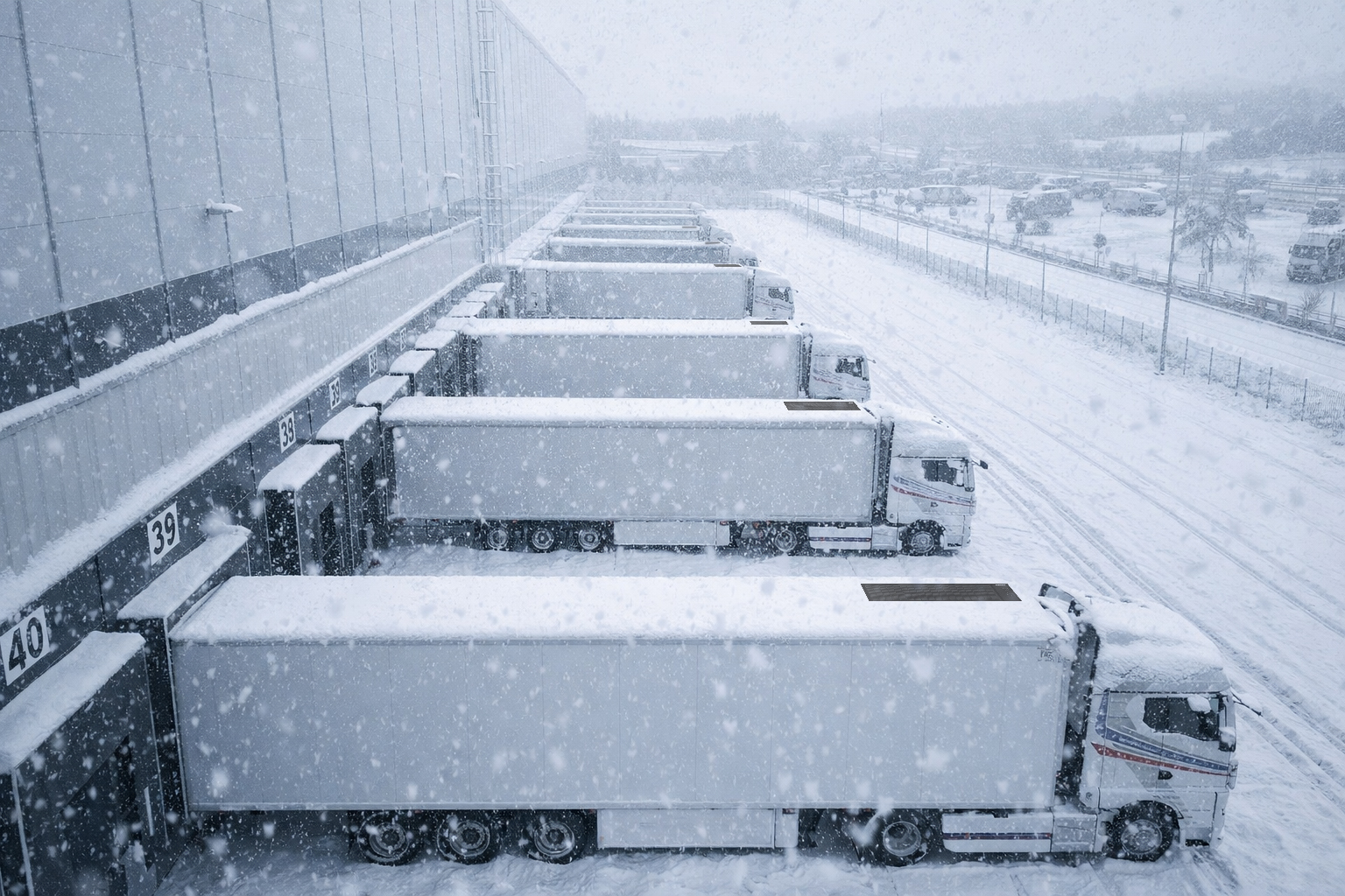 Refrigerated trailers fitted with solar panels in winter Refrigerated trailers fitted with solar panels in winter