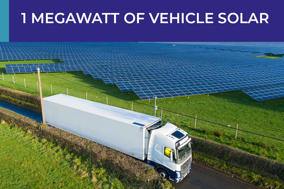 Genie Insights solar panel on a refrigerated trailer in front of a solar farm